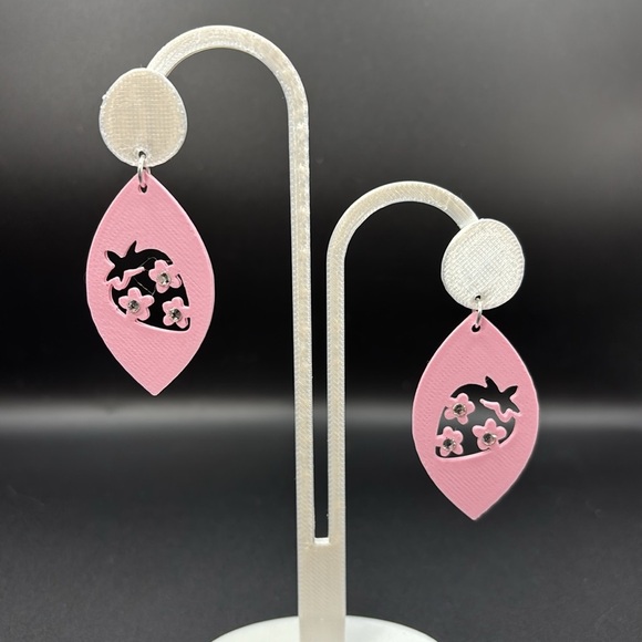 Pink Strawberry Rhinestone‎ Earrings - Picture 5 of 5